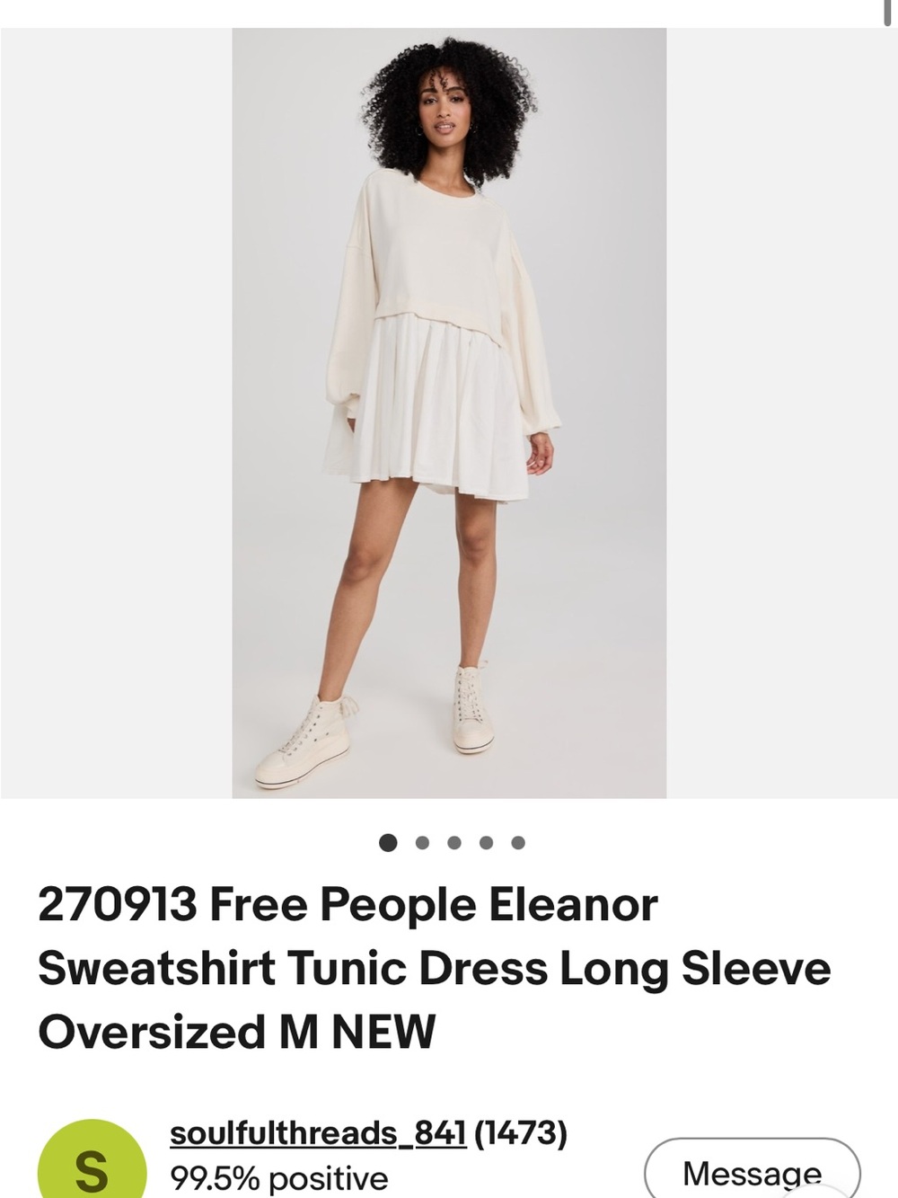 Free People Cream Layered Peplum Sweatshirt Dress - Picture 4 of 4